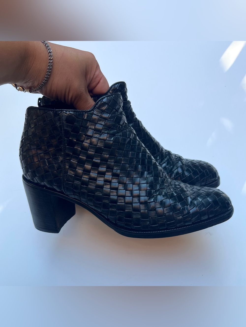 Vintage 90s black basketweave leather Cole Haan boots 8.5 women’s